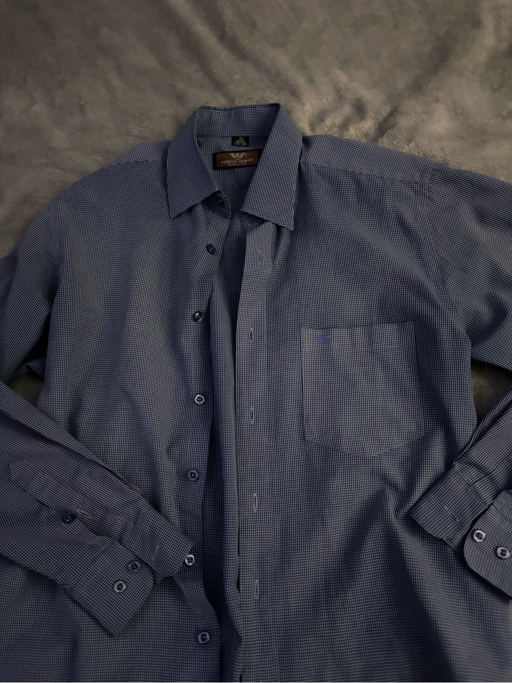 Giorgio Armani Men's Blue Micro-Check Dress Shirt